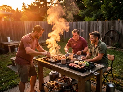 Backyard BBQ in warm light