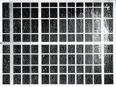 Mesh fabric photocopied at maximum contrast, regular grid amplified into bold ge