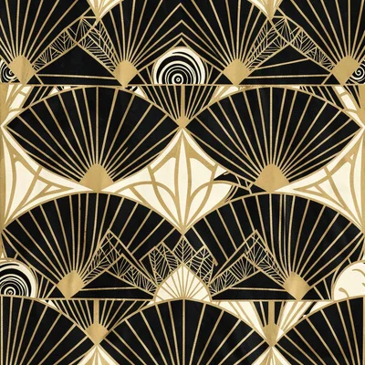 Deco fan black gold cream