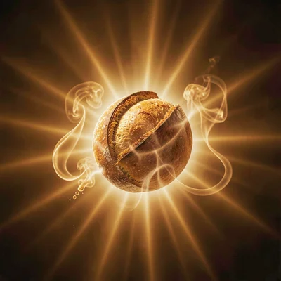 Fresh bread smell visualized as warm amber and gold radiating glow