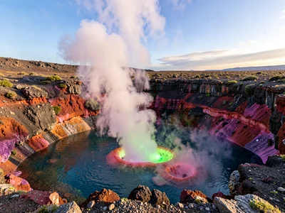 Geothermal vent creating steam column