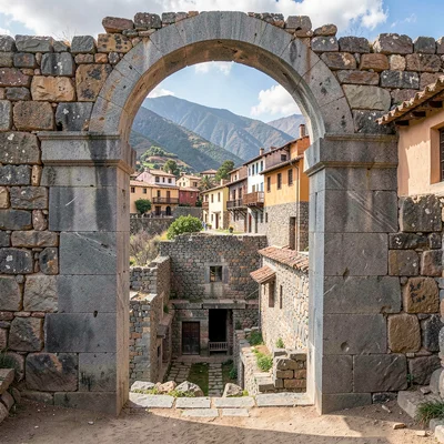 Cusco Inca-colonial interface, stone empire dialogue, A colonial arch framed by 