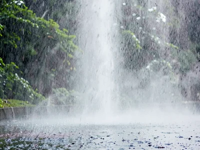 Rain creating mist rising