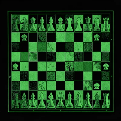 A chess board from above in ASCII, pieces implied by small dense character clust