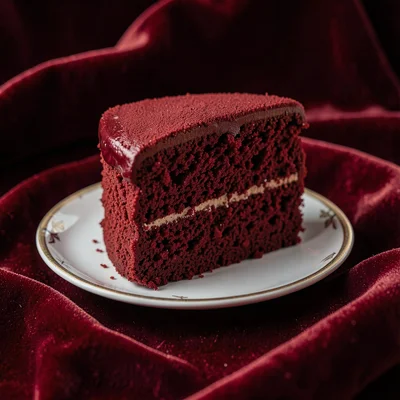 Red velvet cake slice, dessert textile, edible luxury