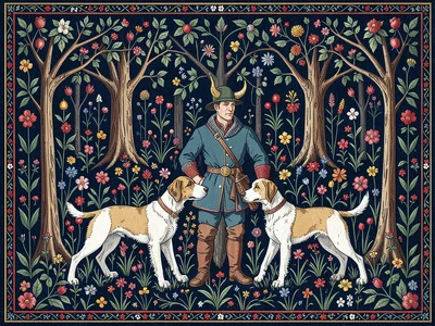 Huntsman with Hounds in Millefleur Clearing