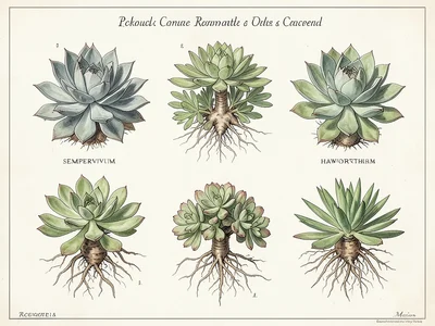 A succulent collection plate: echeveria, sempervivum, and haworthia specimens sh