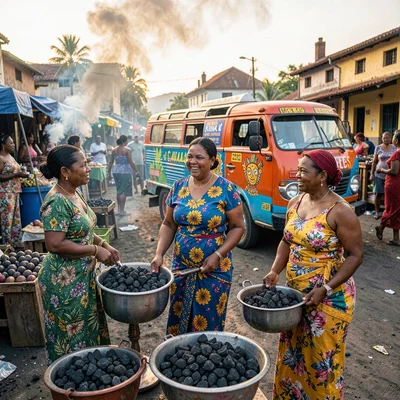 Resilient color in Port-au-Prince, Haiti, Morning charcoal market, women with ba