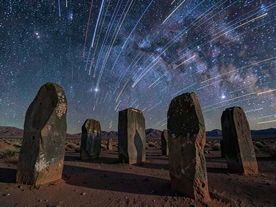 Trails over standing stones ancient modern