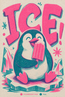 A two- or three-colour risograph design — flat spot colours named explicitly, visible halftone dots, deliberate misregis