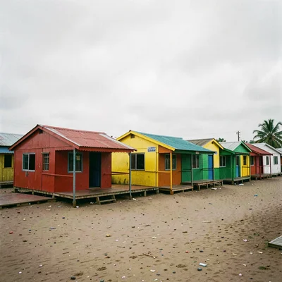 Overcast flat light in Accra, Ghana turning surfaces into pure color fields, Row