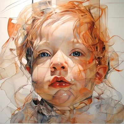 Painting portrait by Jenny Saville. happy baby