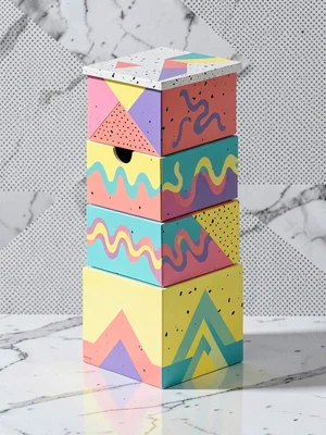 Asymmetric Memphis Patterned Box Tower