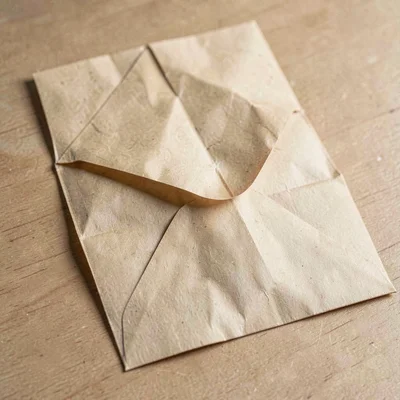Paper-fold study of a folded paper film envelope creased and re-creased