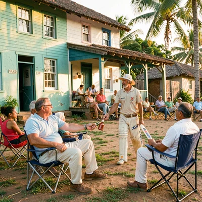 Chattel house colors in Barbados afternoon light, Village cricket on Sunday, spe