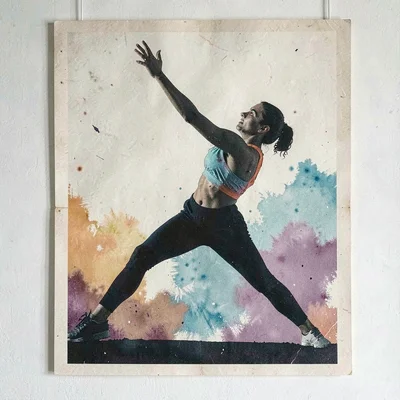 Screenprint workshop poster of a movement class silhouette, three-color ink, pai