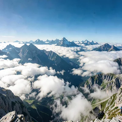 Crystal clear high-altitude light, sharp mountain air quality, Clouds forming be