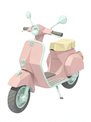 Italian-style dusty-pink lowpoly Vespa scooter with mint mirrors and a butter-ye