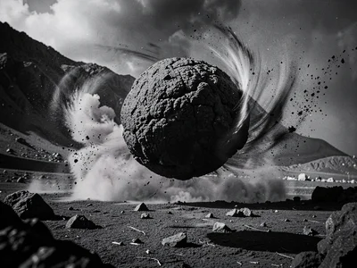 Volcanic bomb showing rotation in flight