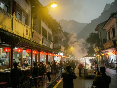 Jiufen teahouse in mist