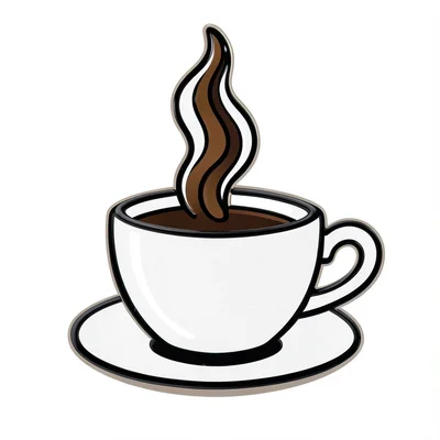Enamel pin illustration, Coffee cup with steam rising , bold simple design, limi