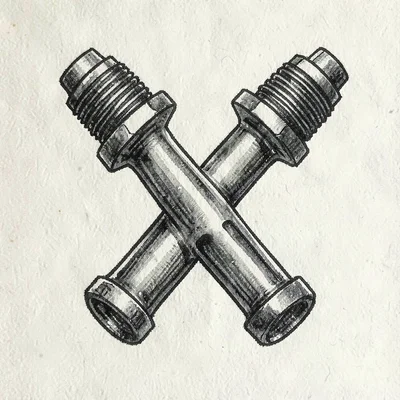 Hand-drawn riso composition of crossed press pistons, ink black on cream