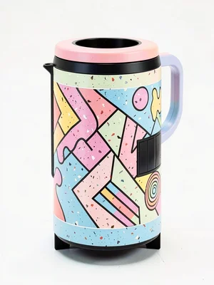 Vacuum cleaner Memphis redesign, postmodern form, terrazzo canister, geometric d