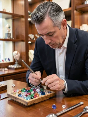 Jeweler examining gem