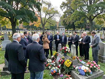 Cemetery funeral gathering