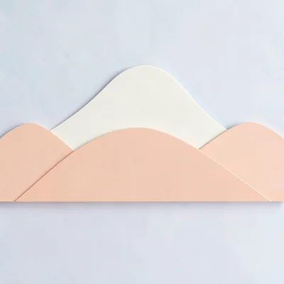 Vector composition of a calm horizon line over a soft mountain shape, peach and
