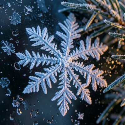 Frost crystals on pine needle, Christmas morning, extreme close-up