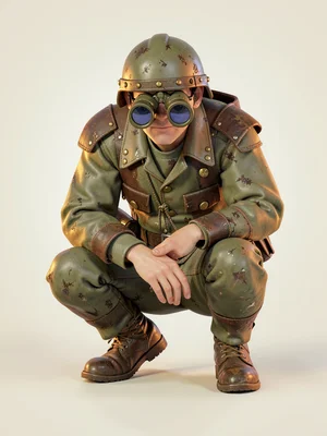 The observer crouches and rests his elbow on his knee, binoculars cupped against
