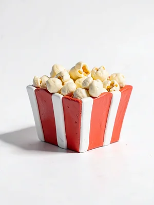 Bowl-shaped chunky clay popcorn carton in cherry red with chunky cream-toned pop