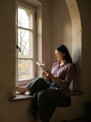Reading in window alcove