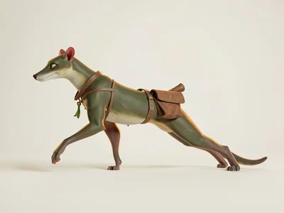 Slender weasel-courier mid-stretch with body elongated along the gradient, tiny 