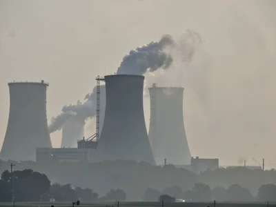 Power plant cooling towers smog