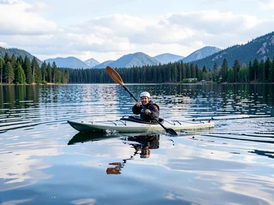 Kayaker on calm lake
