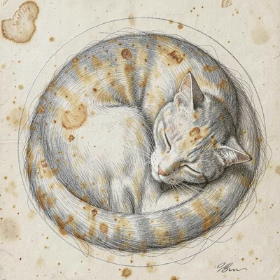 Sleeping cat curled in circle