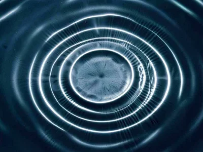 Water showing perfect concentric rings from pure sine tone