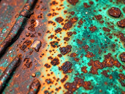 Copper roof patina in various stages, bright penny copper transitioning through 