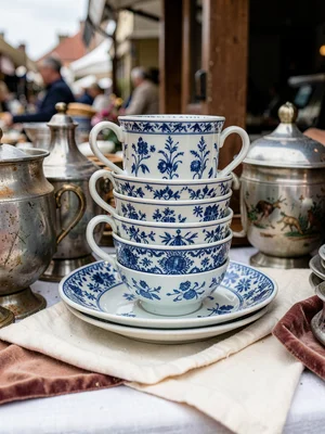 Stacked Delft Porcelain Cups