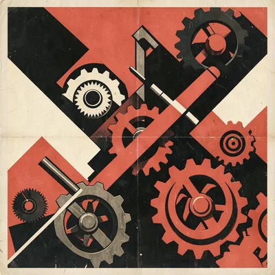 Soviet constructivist poster illustration, gears and machinery in constructivist