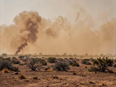Dust front advancing as visible wall across landscape