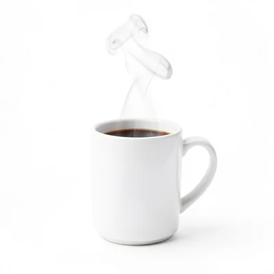 Coffee mug with steam, white ground