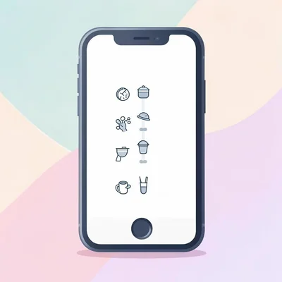 Flat-vector scene of a smartphone showing a stylised feeding-schedule timeline (