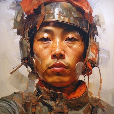 Painting portrait by Jenny Saville. burmese soldier