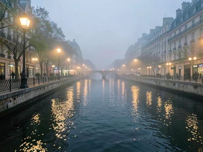 Street lamps creating halo pattern in fog