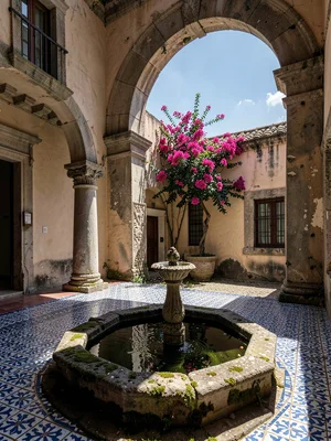 Stone Basin Fountain with Sky Reflection