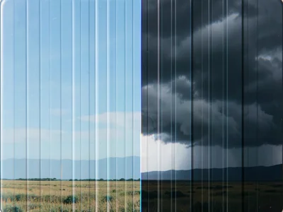 Before and after storm landscape, calm blue sky and dark thunderhead alternating