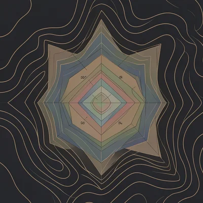 Topographic contour lines in muted earth tones, technical drawing feel